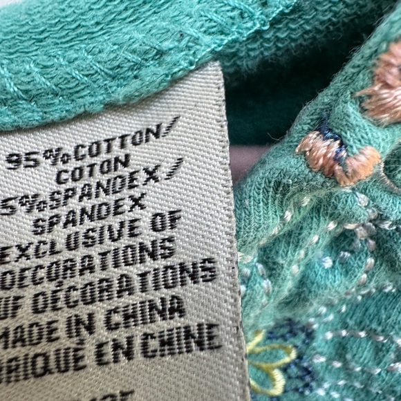 Guess 3T Girls Green Embroidered Short Sleeve Hoodie Sweatshirt with Lace Trim - Picture 7 of 9